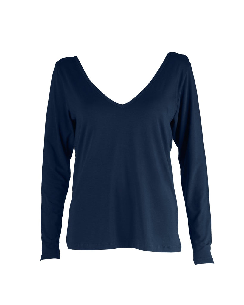 "The Marykate Longsleeve"- Lace Back Detail V-neck T-shirt (Navy) - Sinead Keary
