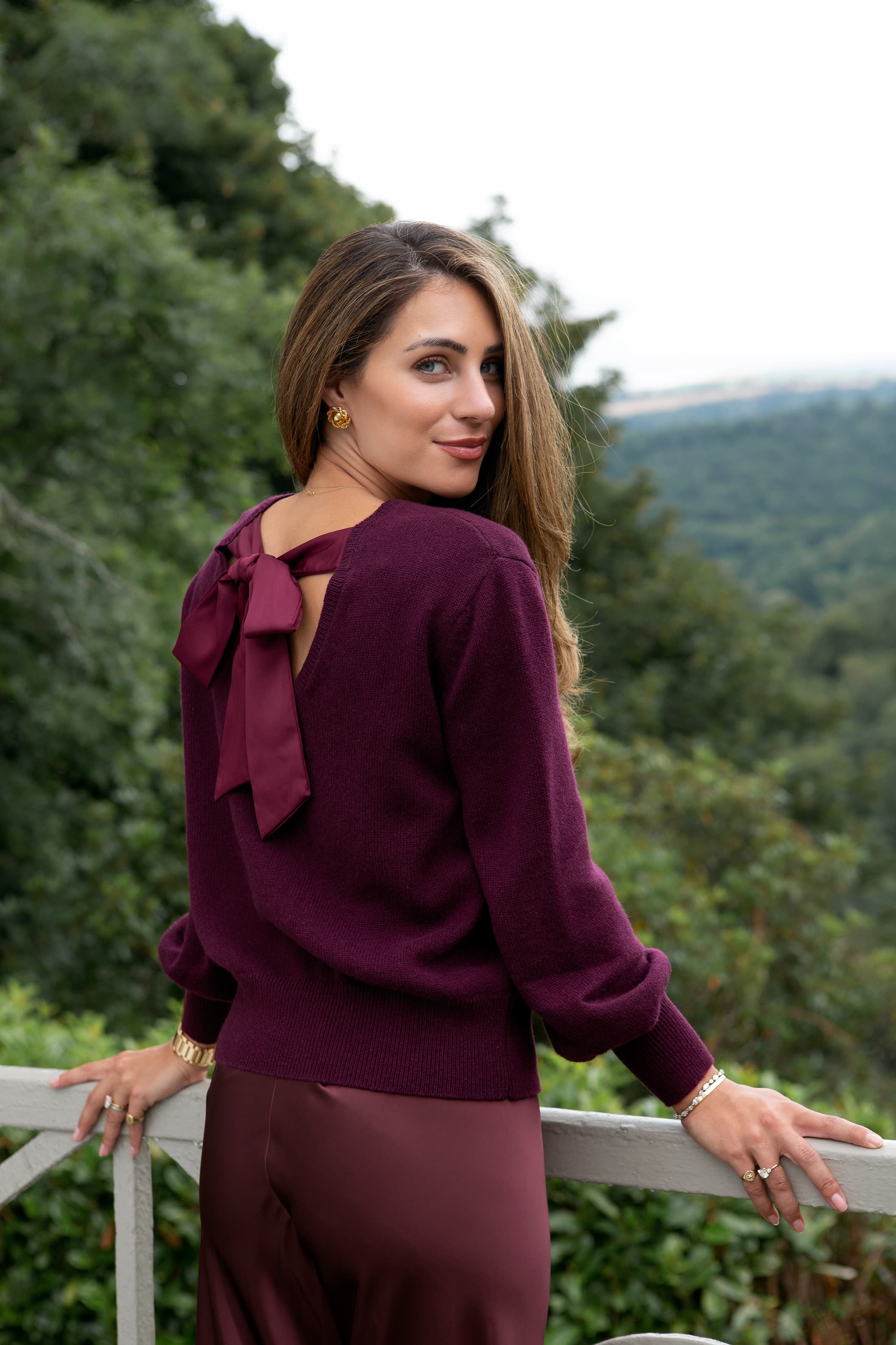 "The Lily" - Cashmere Bow Back Sweater (Plum)