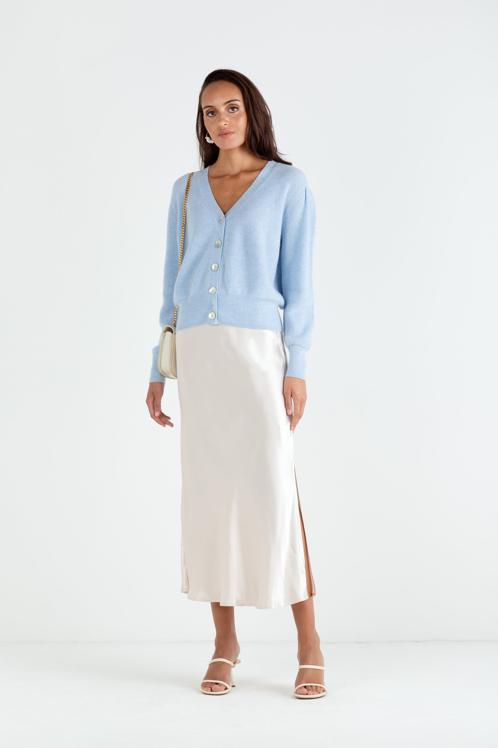 The Annabelle | Puff Sleeve Cashmere Cardigan Blue – Sinead Keary