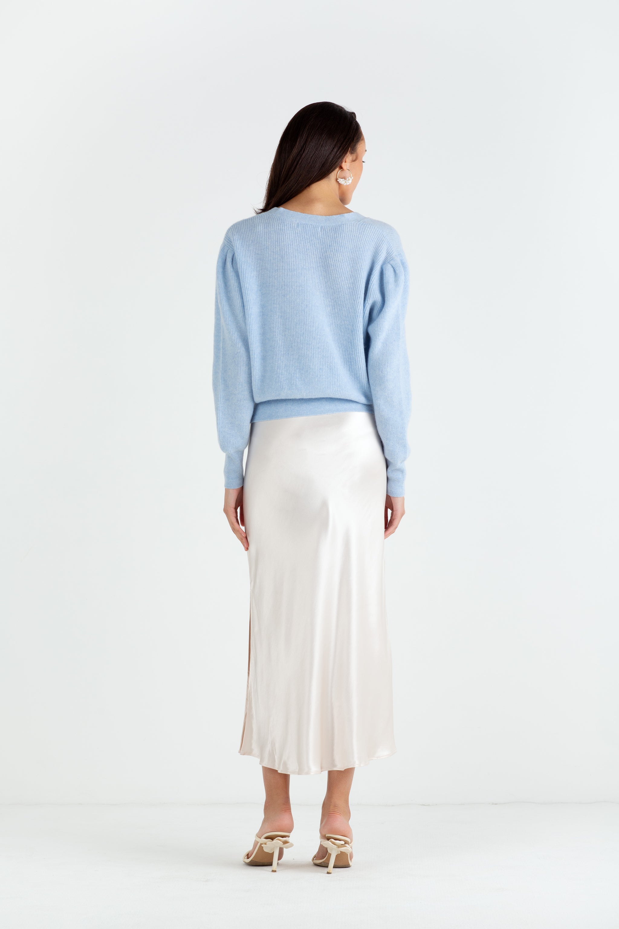 The Annabelle | Puff Sleeve Cashmere Cardigan Blue – Sinead Keary