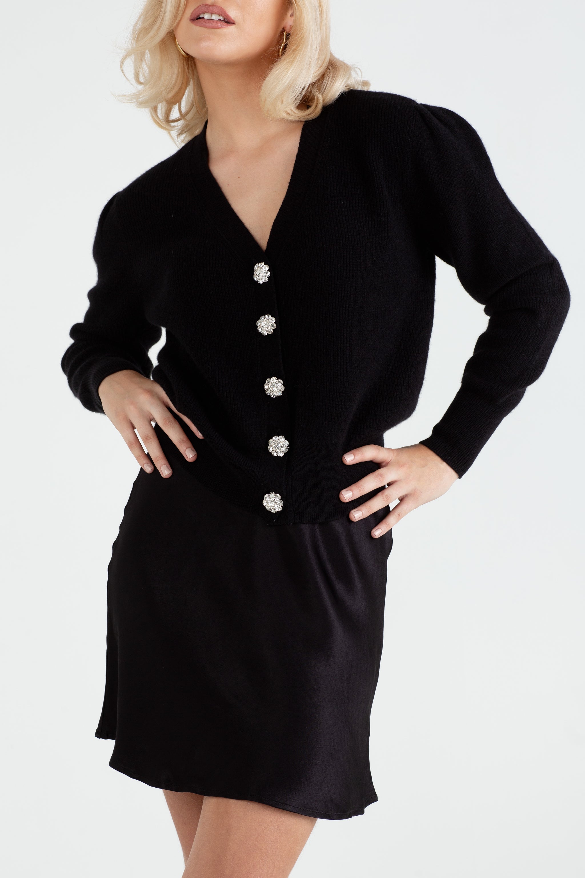 The Annabelle Puff Sleeve Cashmere Cardigan Black – Sinead Keary