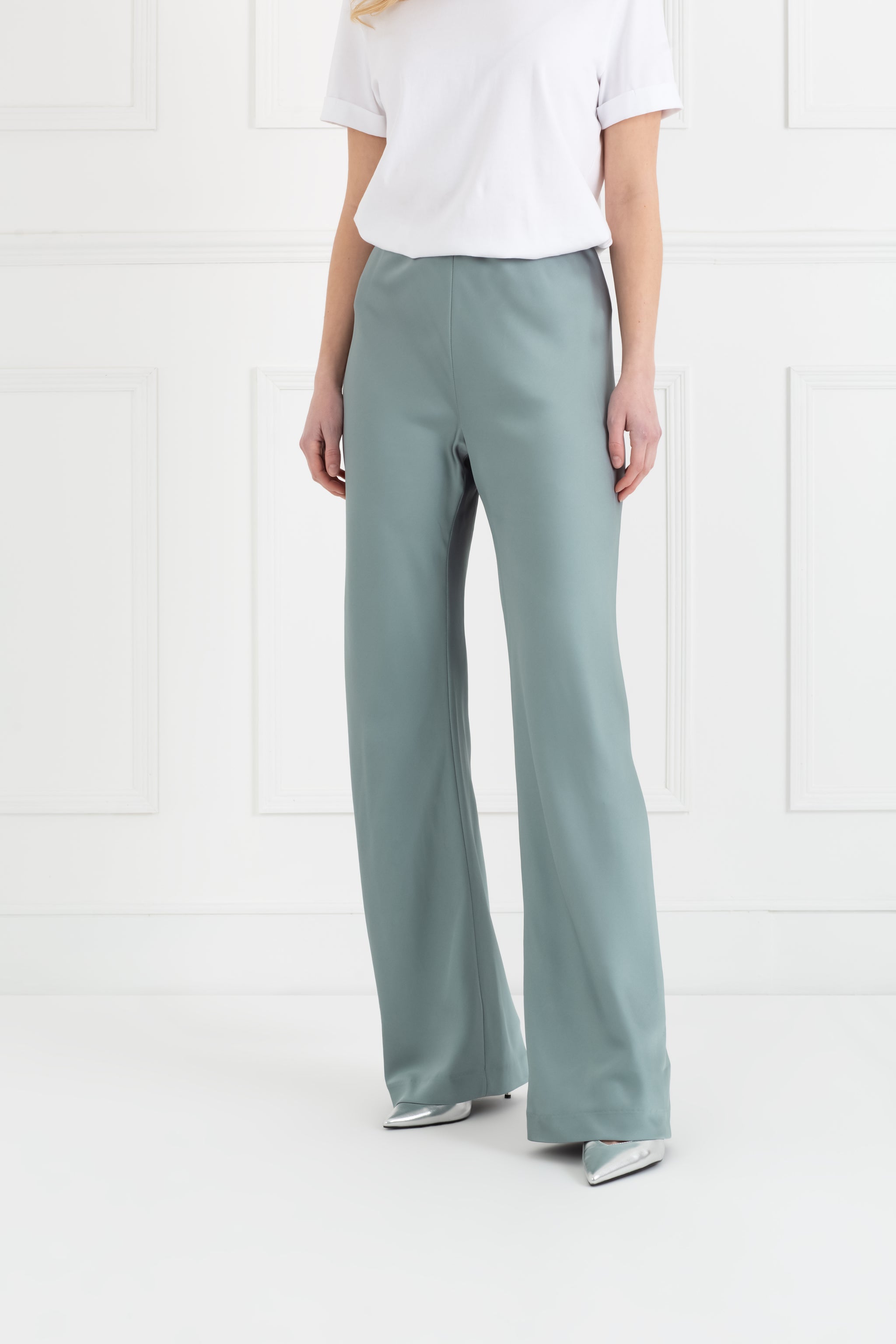 The Sandra | Icy Sage Satin Trousers – Sinead Keary