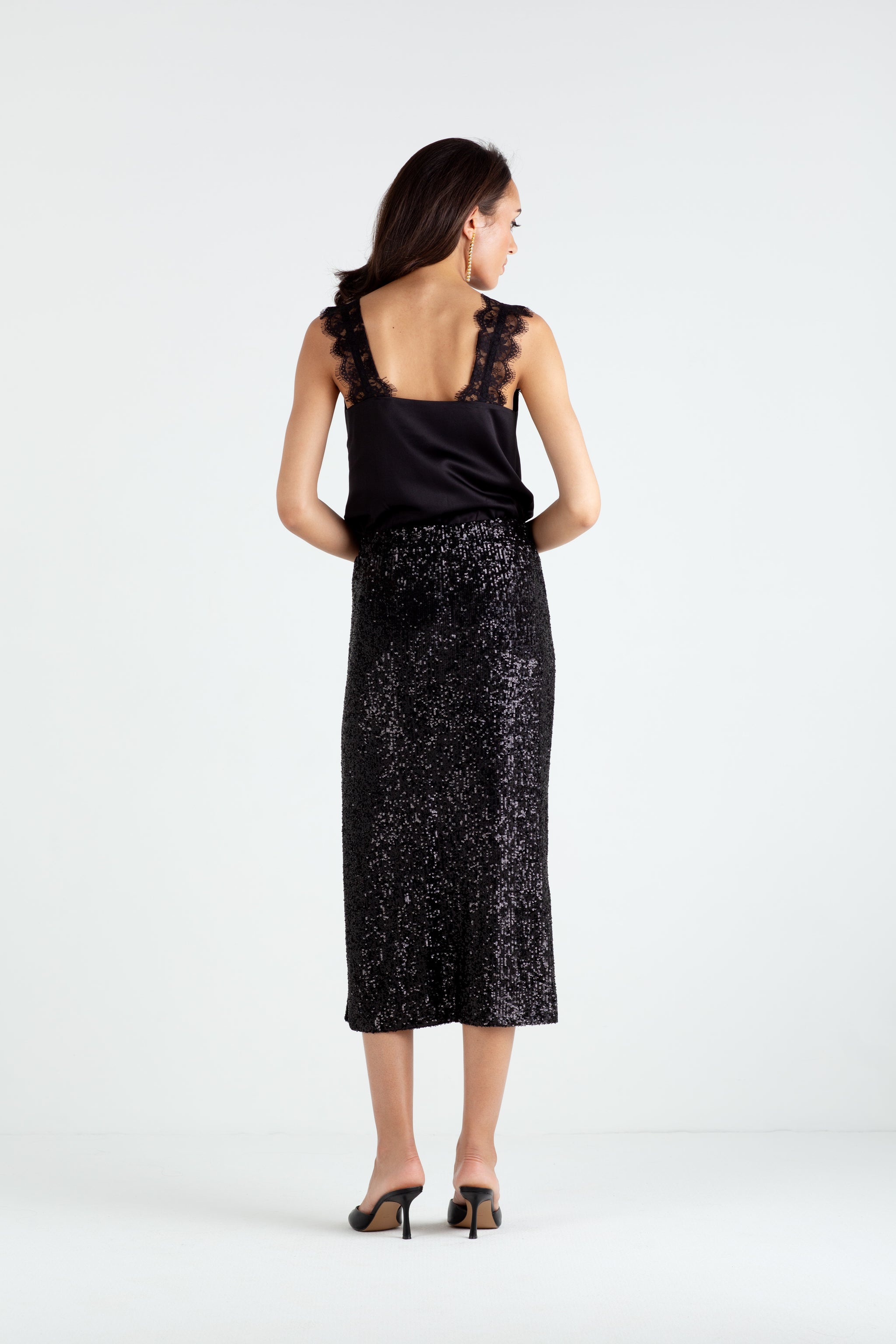 The Orla Black Sequin Midi Skirt – Sinead Keary