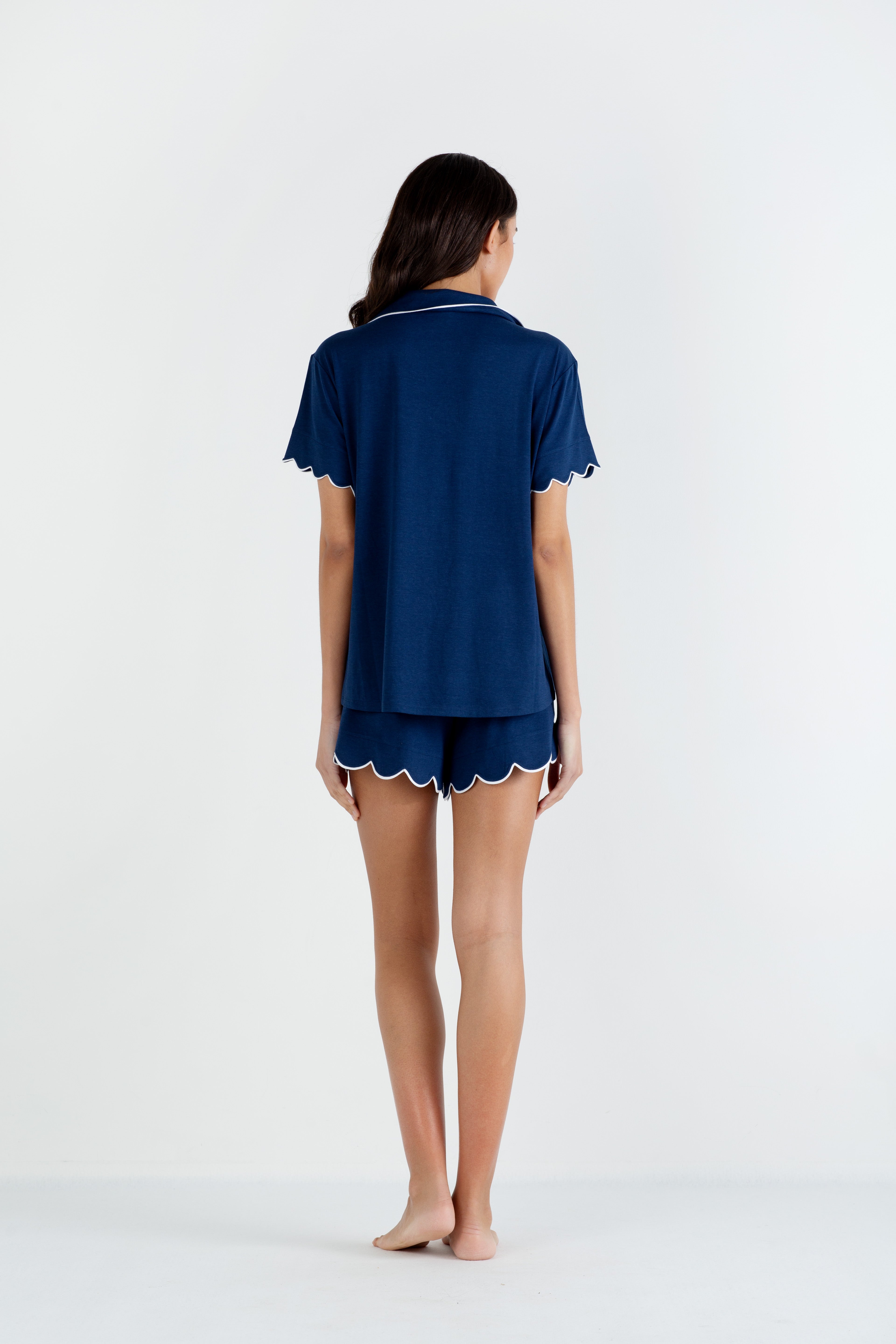 GYS Women's Bamboo Pajama Set - Short Sleeve Scoop Neck Pjs With Shorts, Navy Blue, X-Large