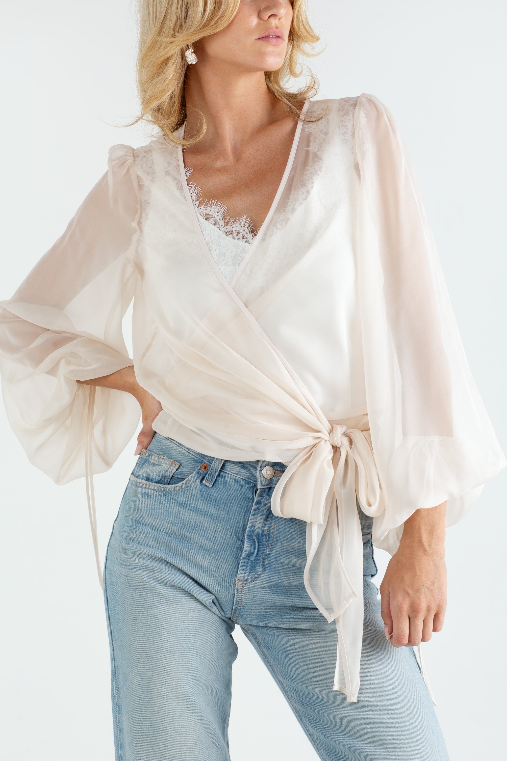 sheer wrap blouse