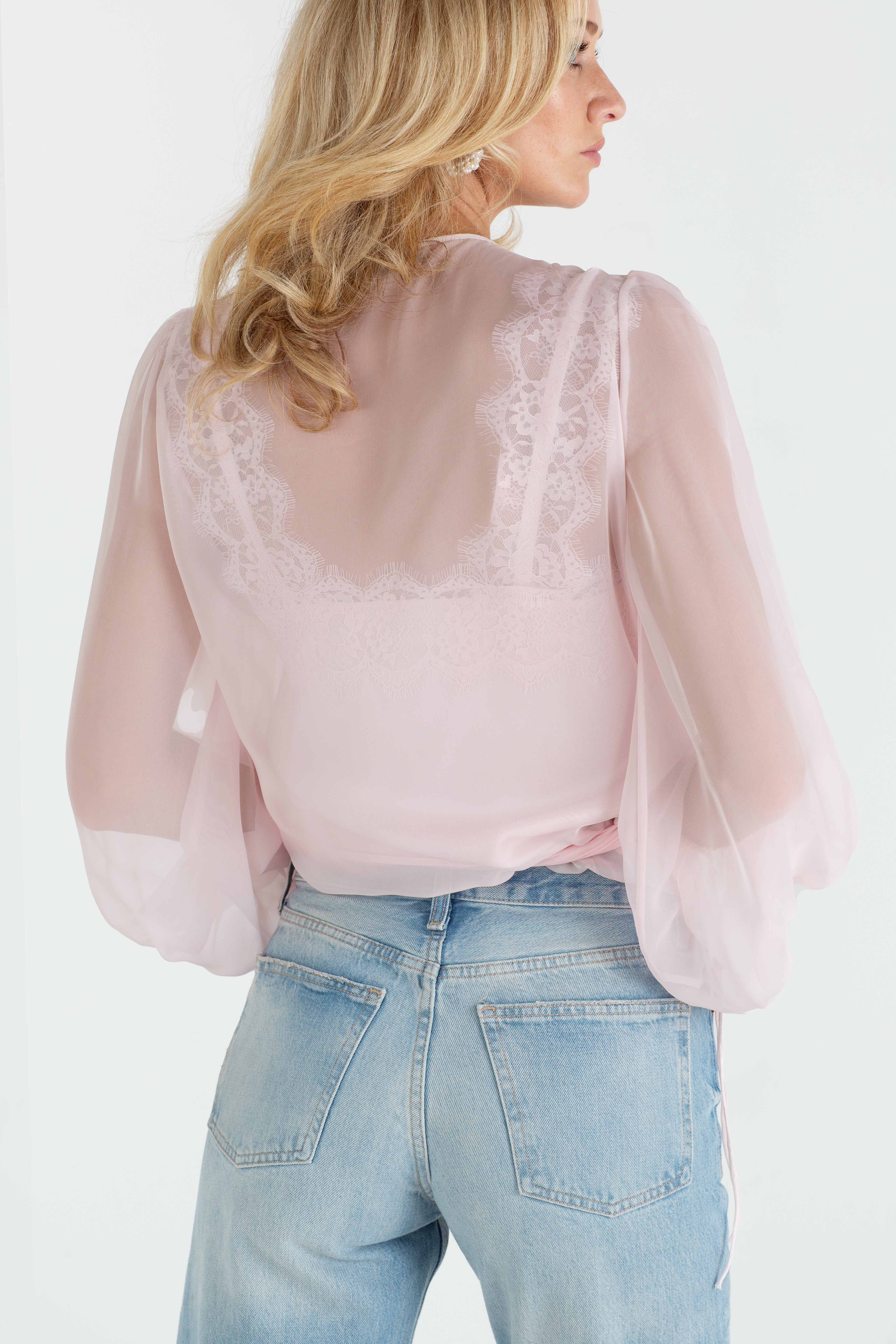 The Jenny Sheer Wrap Blouse in Pink Sinead Keary