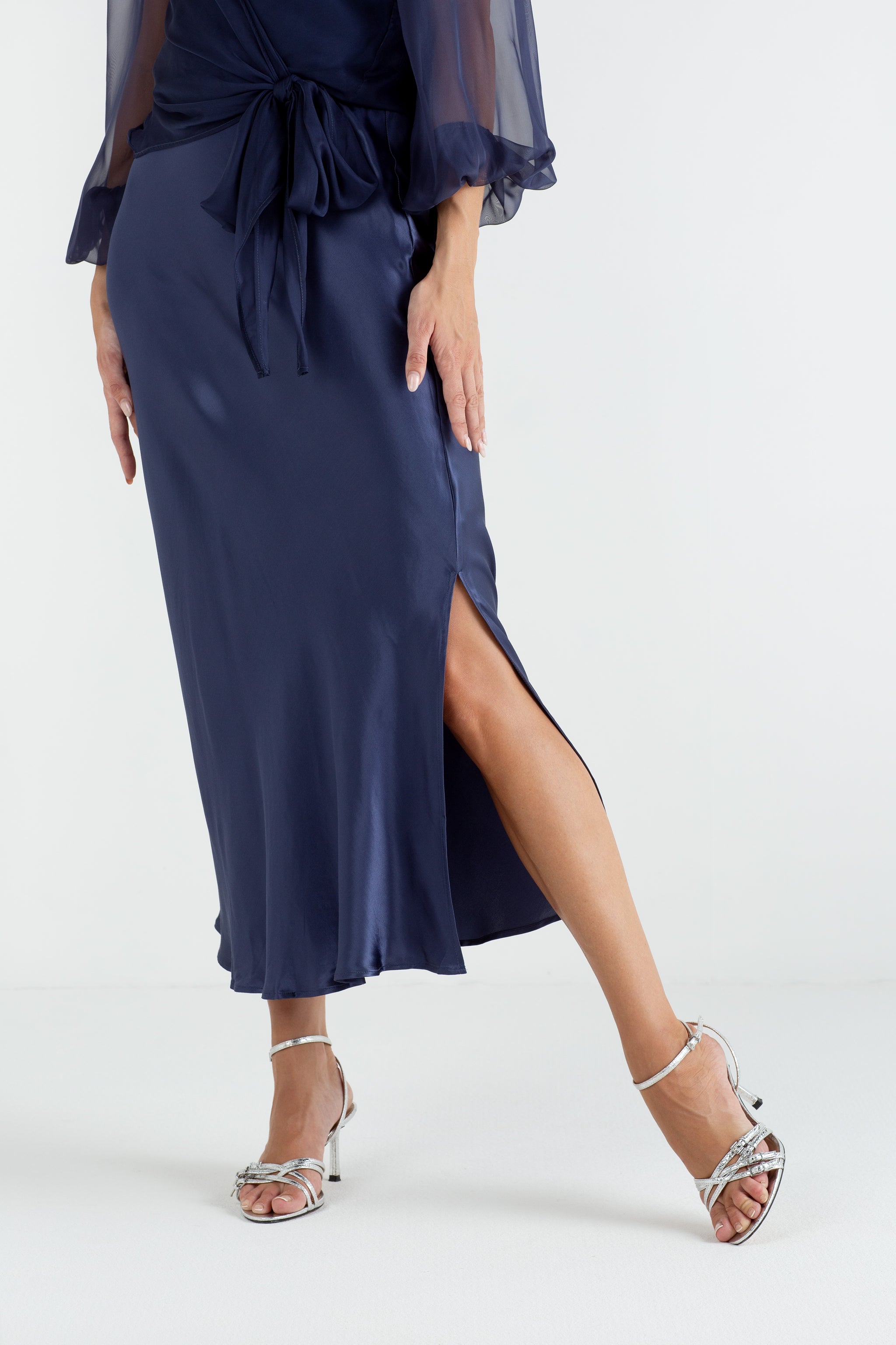 Navy Blue Silk Skirt Trend 2019 Mid Length Satin Skirts Year Silk