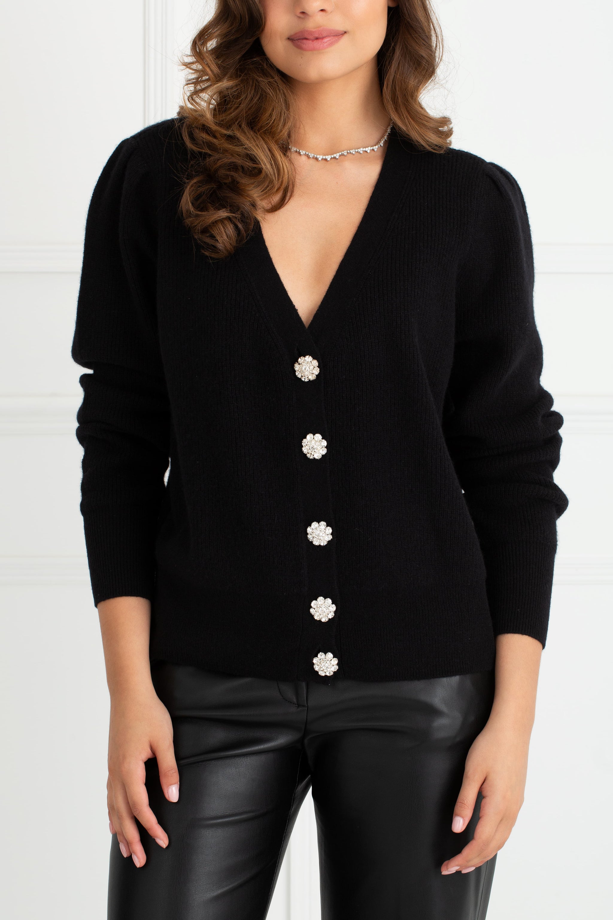 トップス ANNABELLE CARDIGAN The Annabelle | Puff Sleeve Cashmere Cardigan Black – Sinead Keary