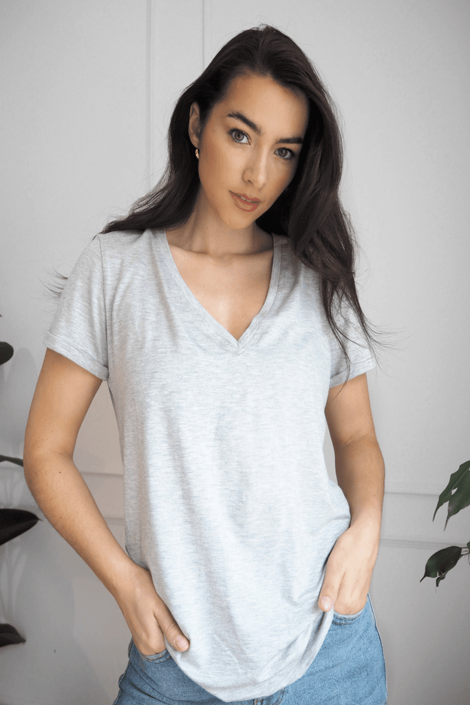 "The Annabelle" - The Perfect V-neck T-shirt (Grey) - Sinead Keary