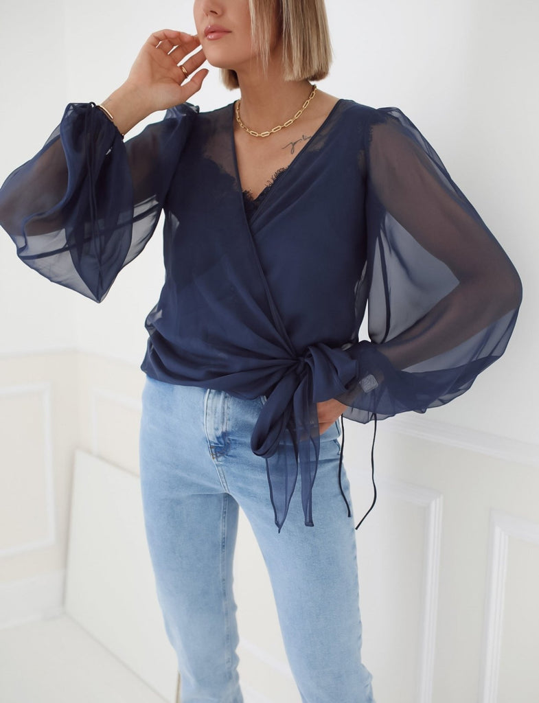 "The Jenny" - Sheer Wrap Blouse (Navy) - Sinead Keary