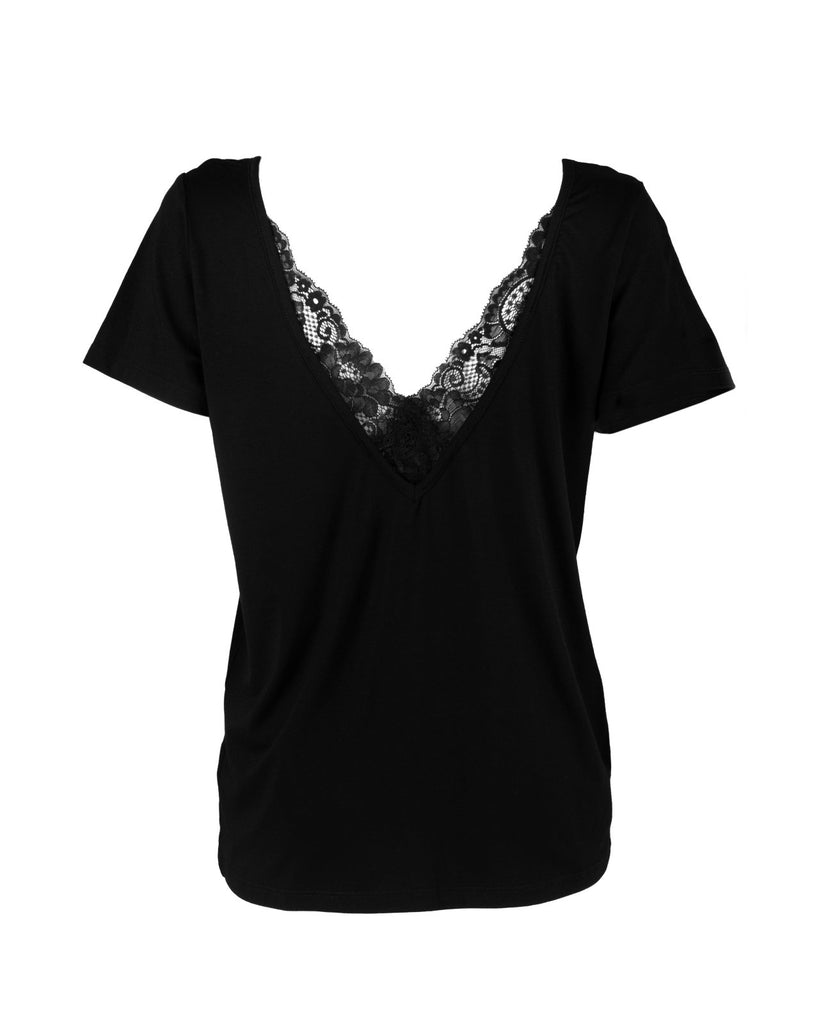 "The Marykate"- Lace Back Detail V-neck T-shirt (Black) - Sinead Keary