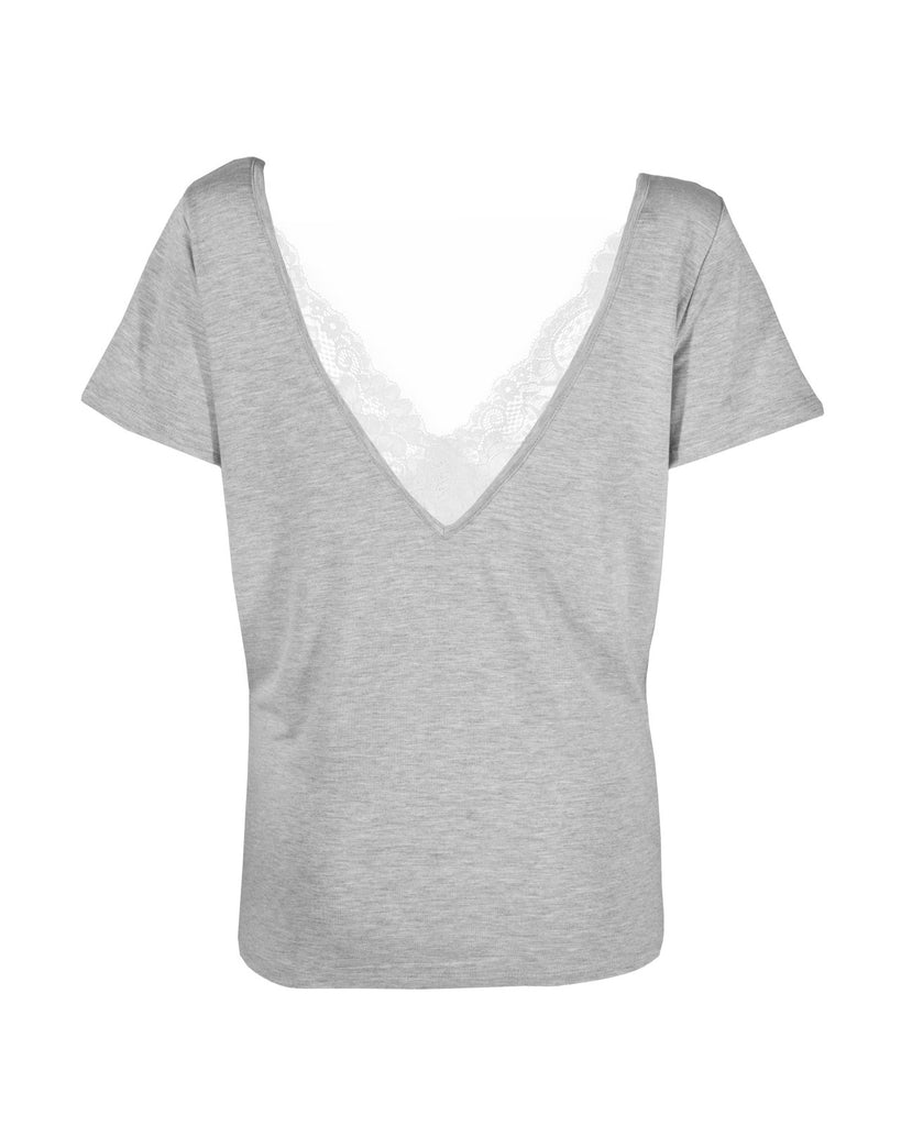 "The Marykate" - Lace Back Detail V-neck T-shirt (Grey) - Sinead Keary