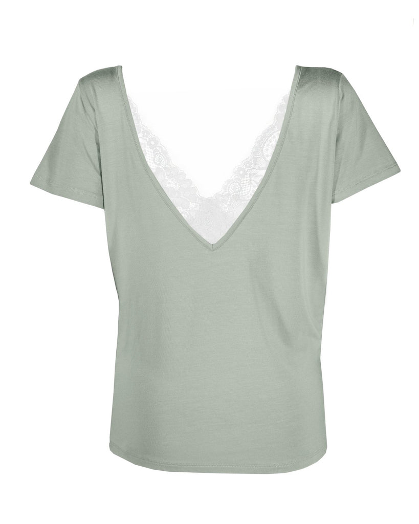 "The Marykate"- Lace Back Detail V-Neck T-shirt (Pistachio) - Sinead Keary