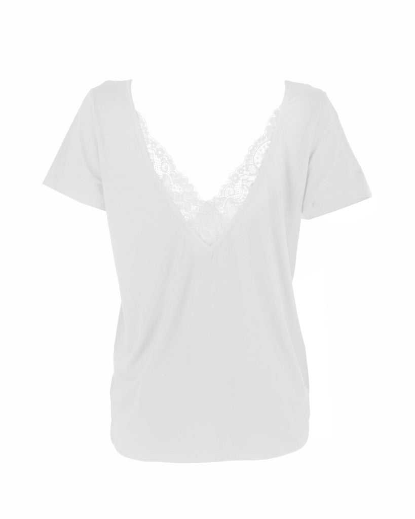 "The Marykate"- Lace Back Detail V-neck T-shirt (White) - Sinead Keary