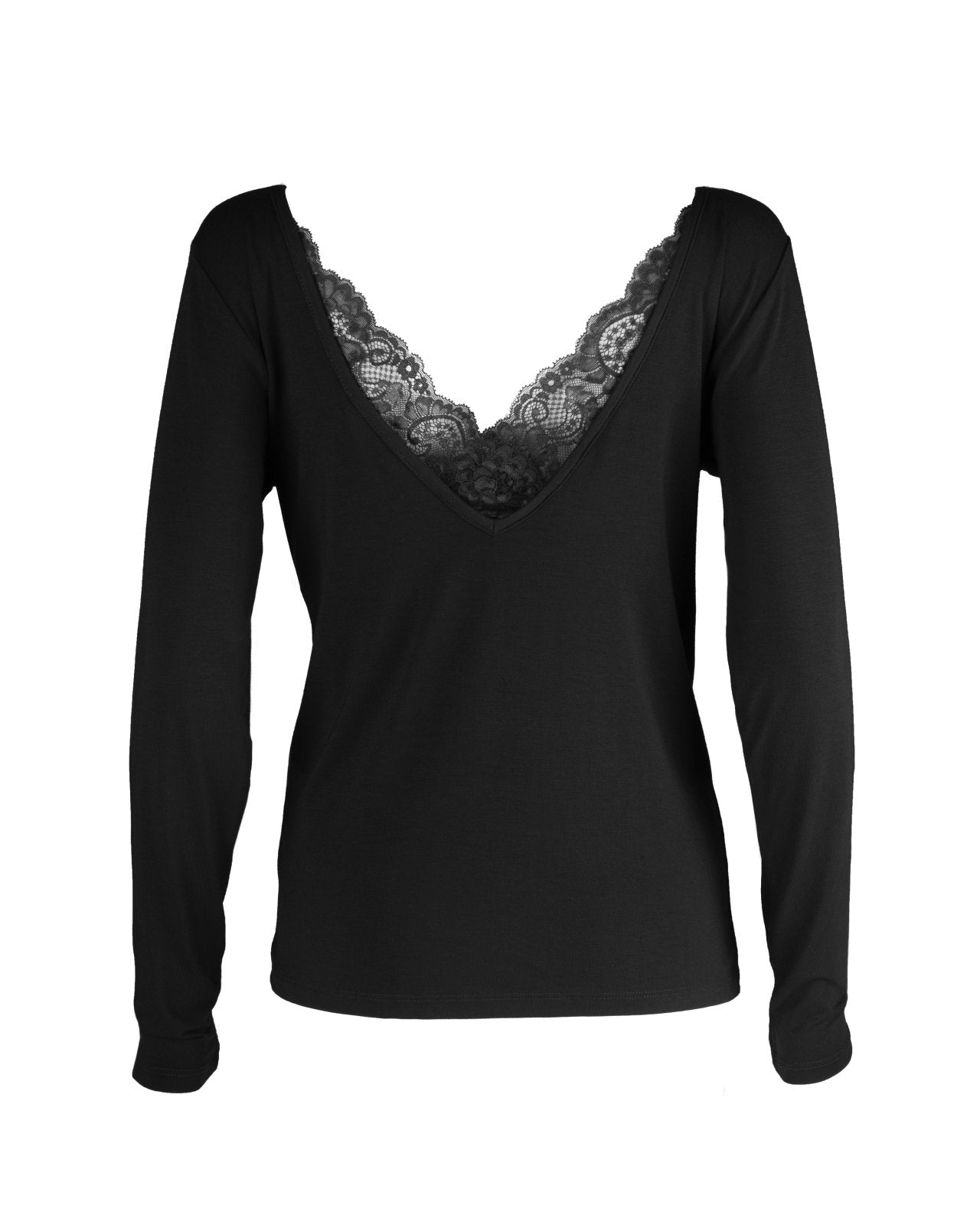 The Marykate Longsleeve  Black Lace Back V-neck T-shirt – Sinead