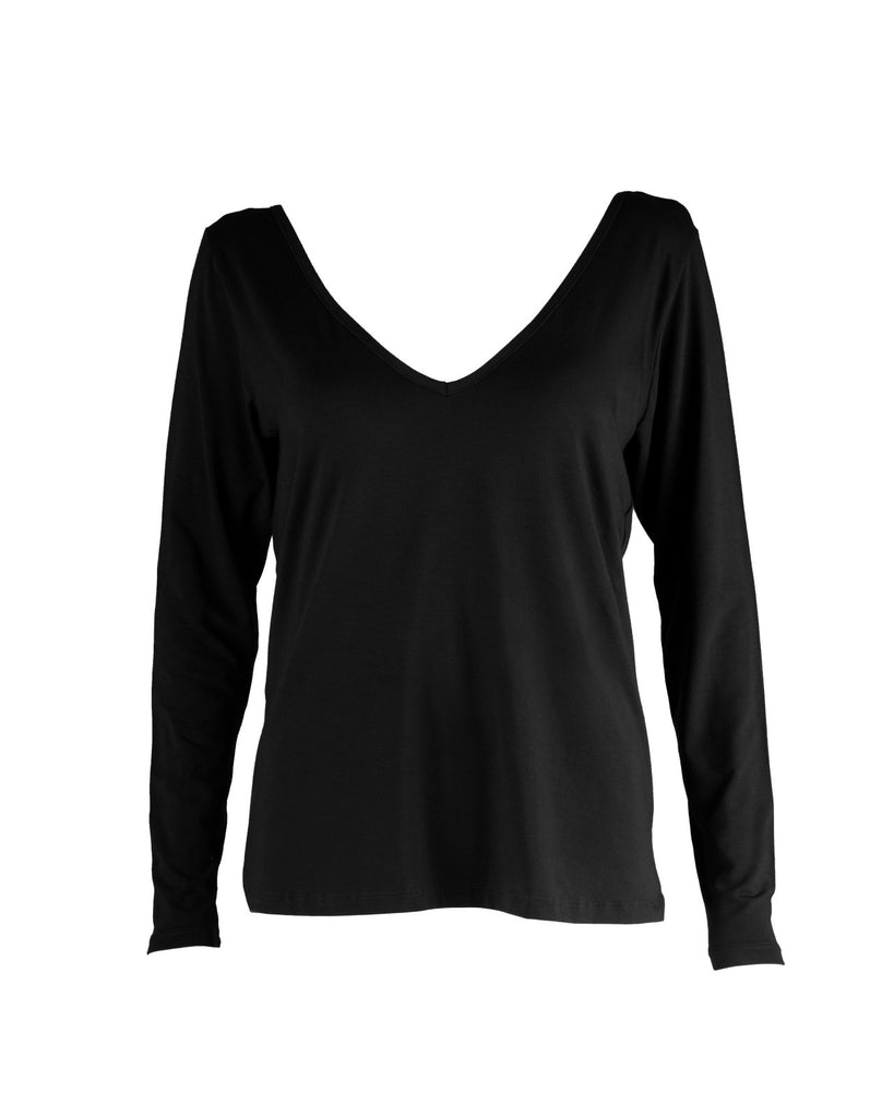 "The Marykate Longsleeve"- Lace Back Detail V-neck T-shirt (Black) - Sinead Keary