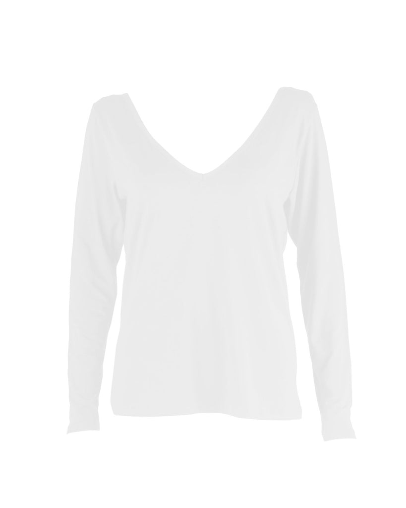 "The Marykate Longsleeve"- Lace Back Detail V-neck T-shirt (White) - Sinead Keary