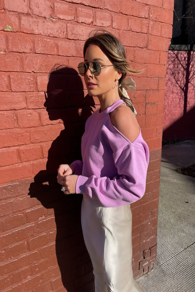 "The Melanie" - Shoulder Cut Out Sweatshirt (Pink) - Sinead Keary