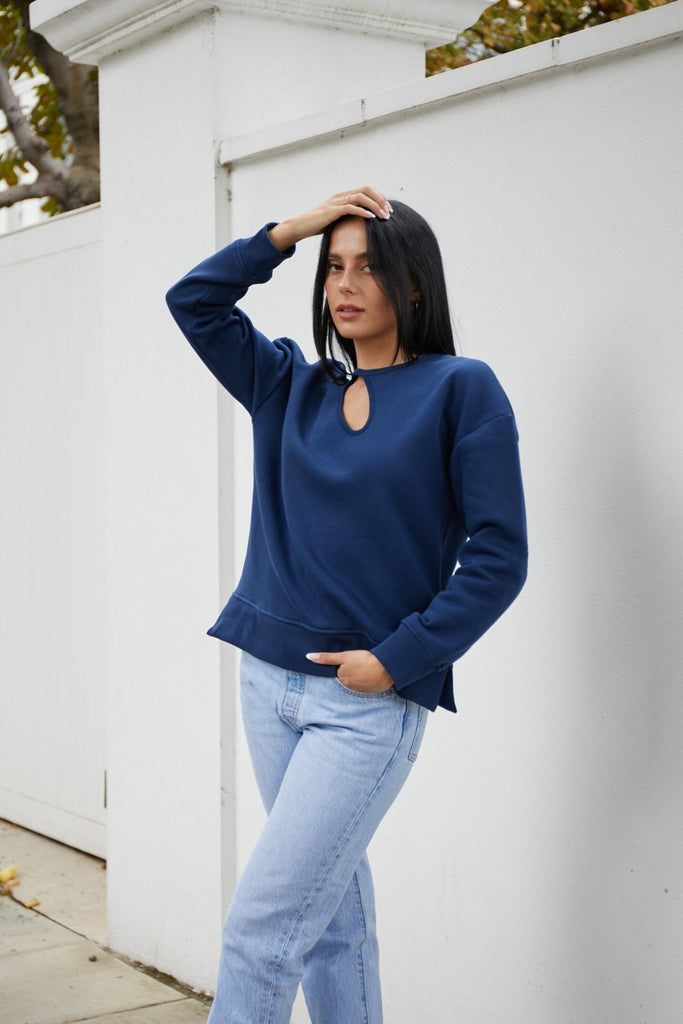 "The Stefanie 2" - Shoulder Cut Out Detail Sweatshirt (Navy) - Sinead Keary