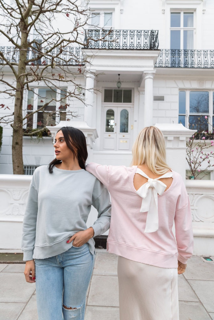 "The Victoria" - Bow Neck Detail Sweatshirt (Icy Blue) - Sinead Keary