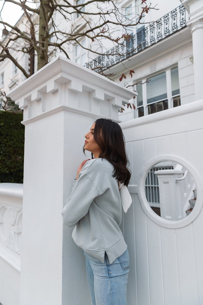 "The Victoria" - Bow Neck Detail Sweatshirt (Icy Blue) - Sinead Keary